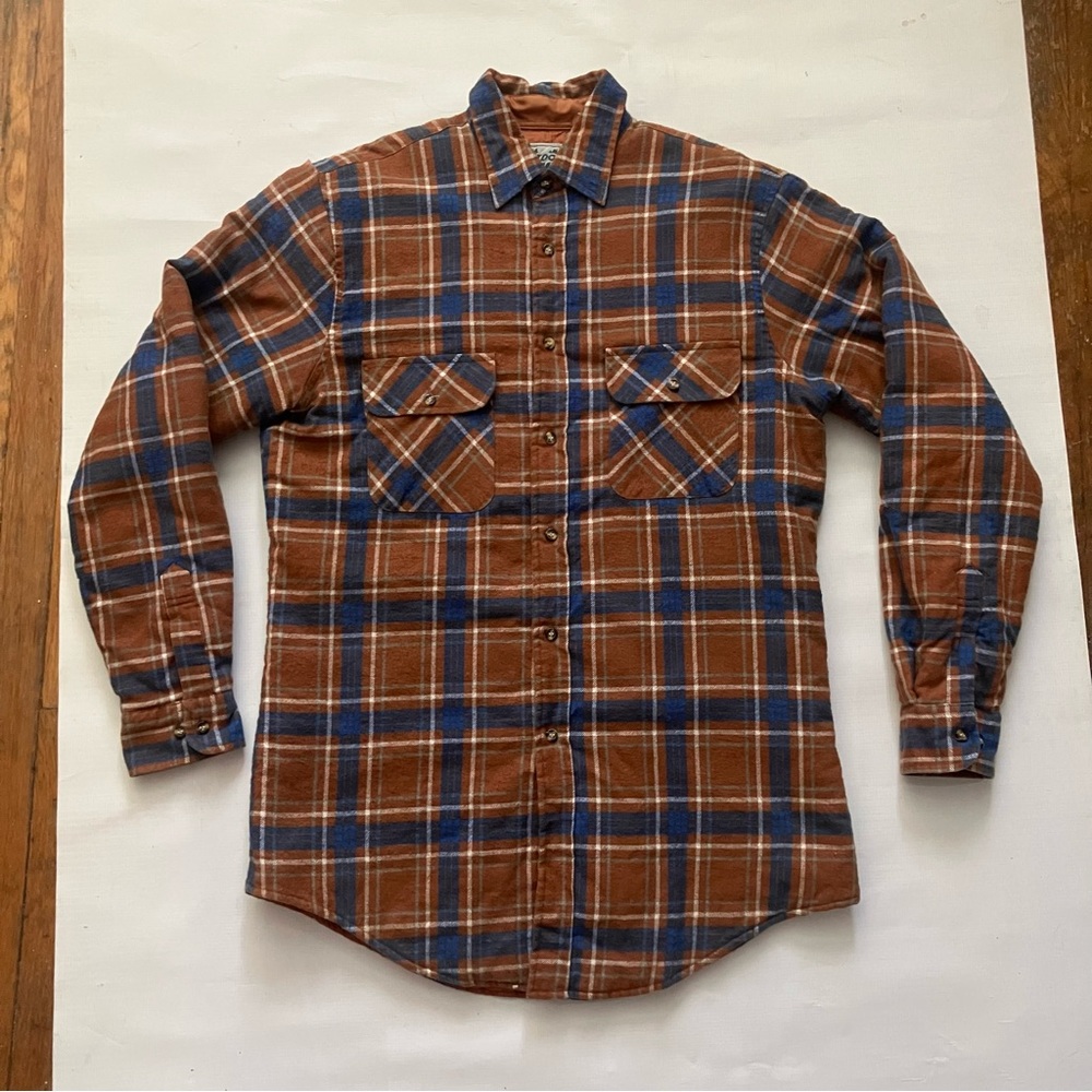 VINTAGE OUTDOOR EXCHANGE PLAID QUILTED FLANNEL SIZE M TALL BROWN/BLUE FALL